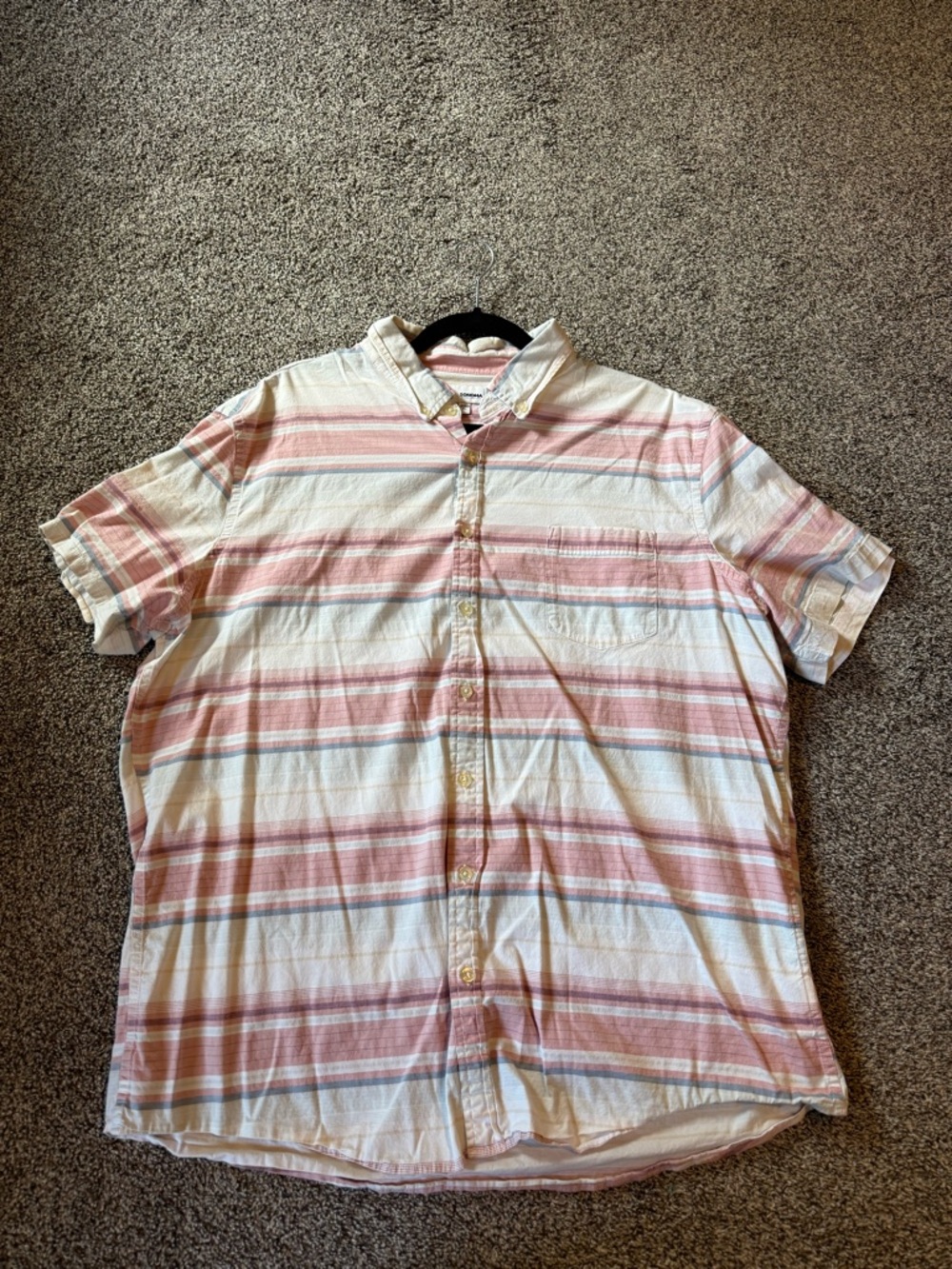 Sonoma Short-Sleeve Button-Down Shirt in Pink and White Stripe